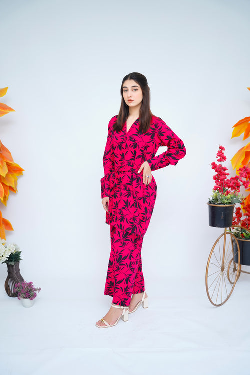 2PC – Printed Co-Ord Set in Hot Pink