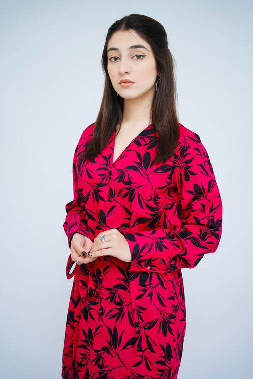 2PC – Printed Co-Ord Set in Hot Pink