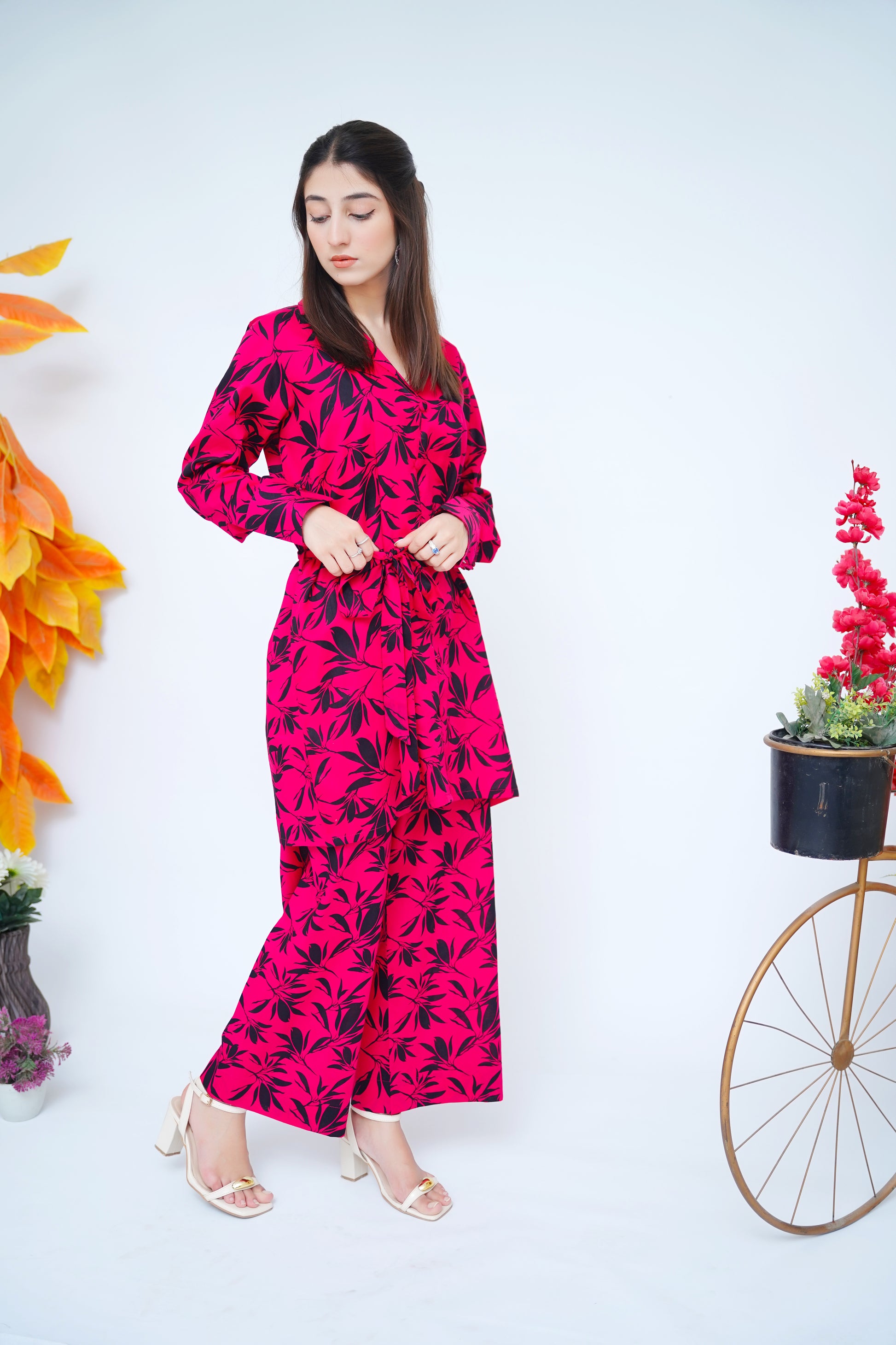 2PC – Printed Co-Ord Set in Hot Pink