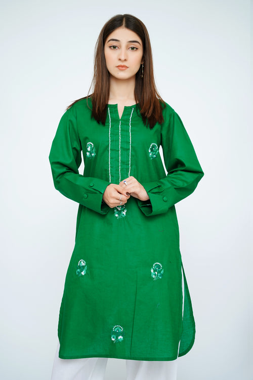 Azadi Charm | Hand Embroidered Emerald Green 2-Piece Suit