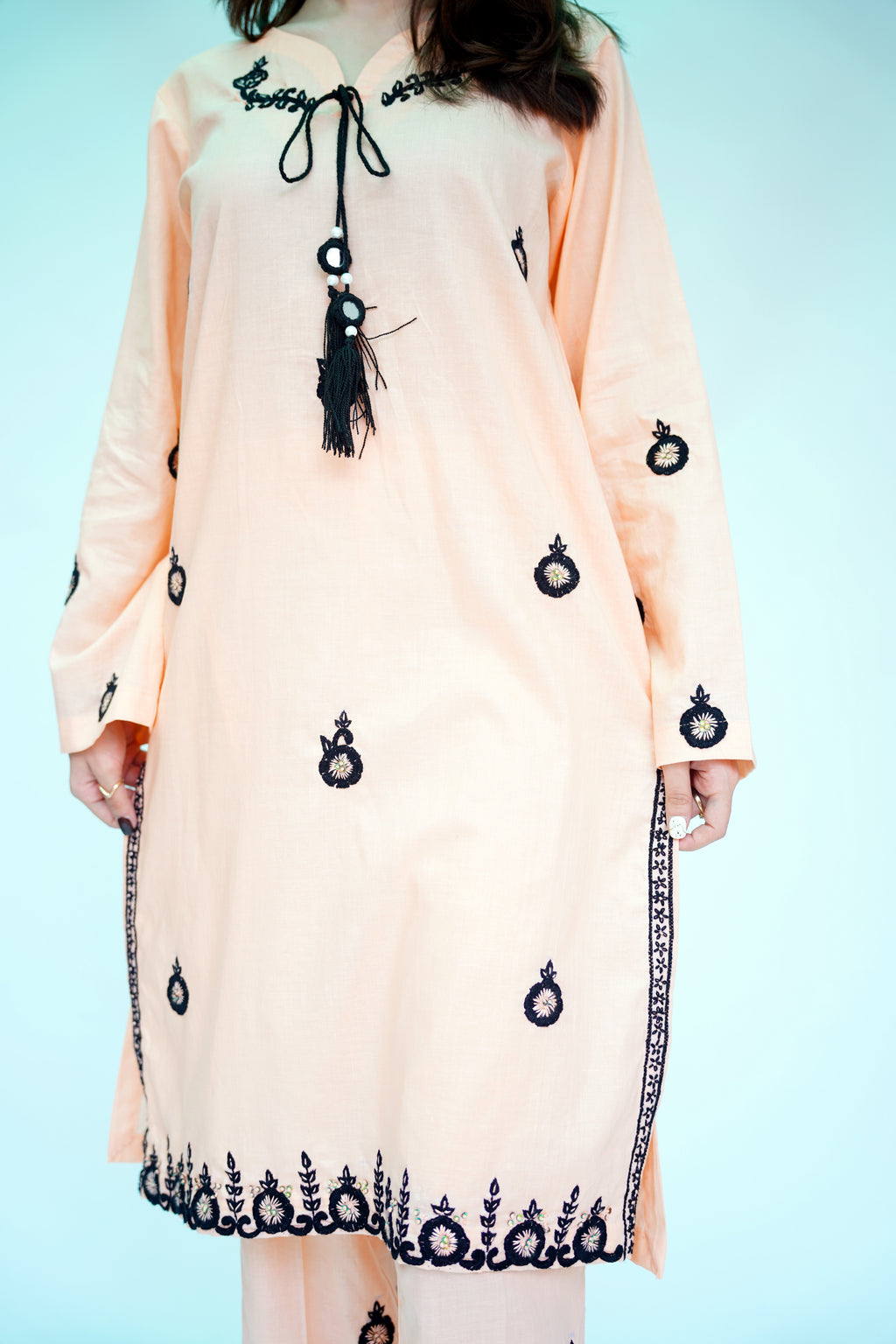 2PC – Peach Embroidered Kurta & Trouser Set
