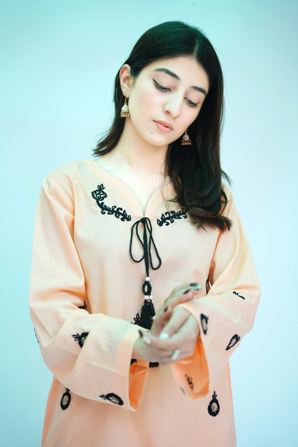 2PC – Peach Embroidered Kurta & Trouser Set
