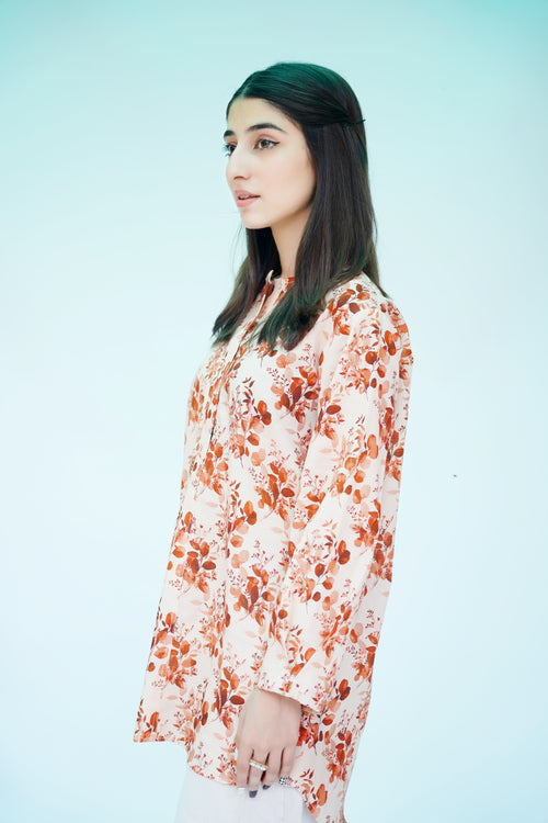 Printed Long Shirt in Peach & Rust Floral