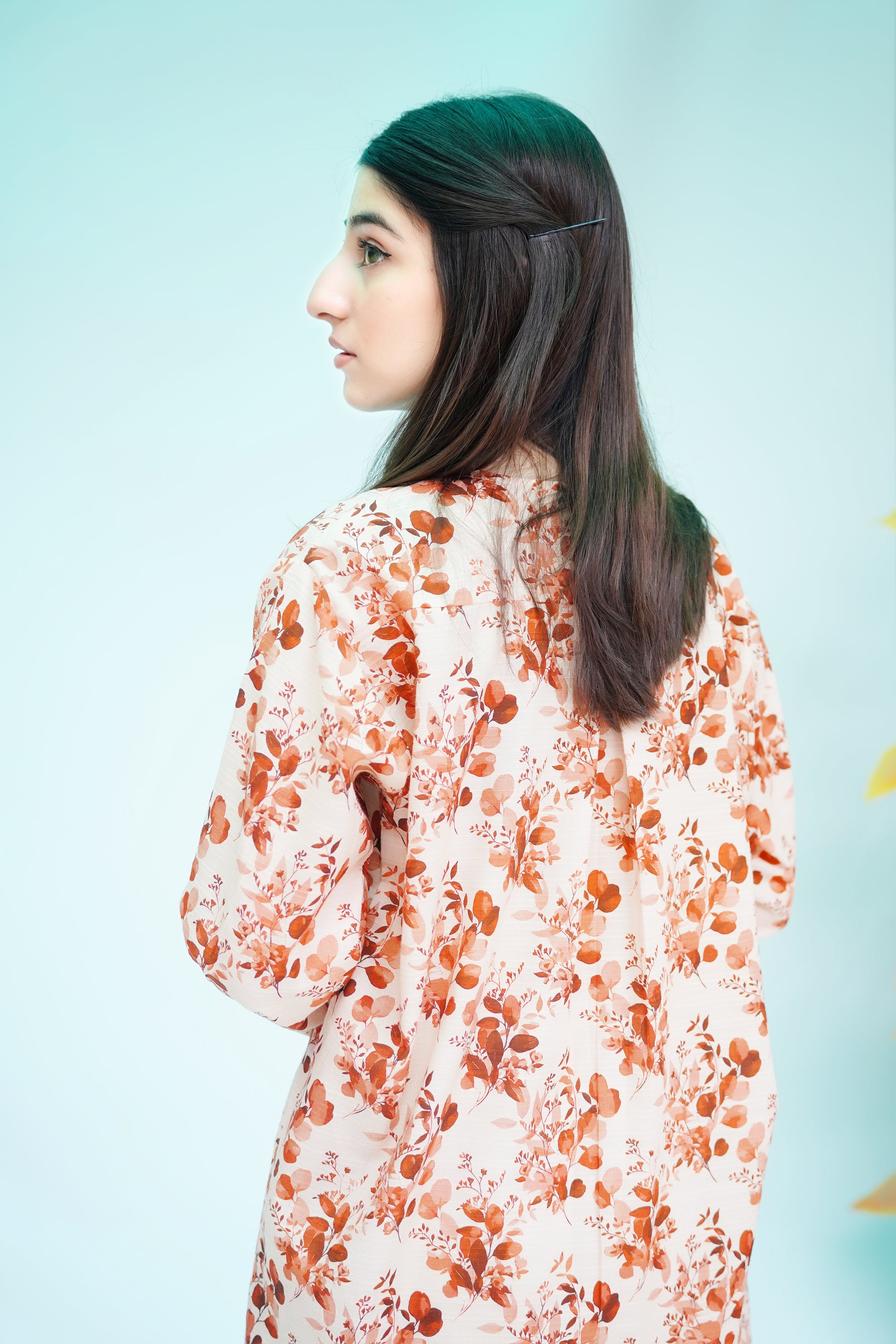Printed Long Shirt in Peach & Rust Floral