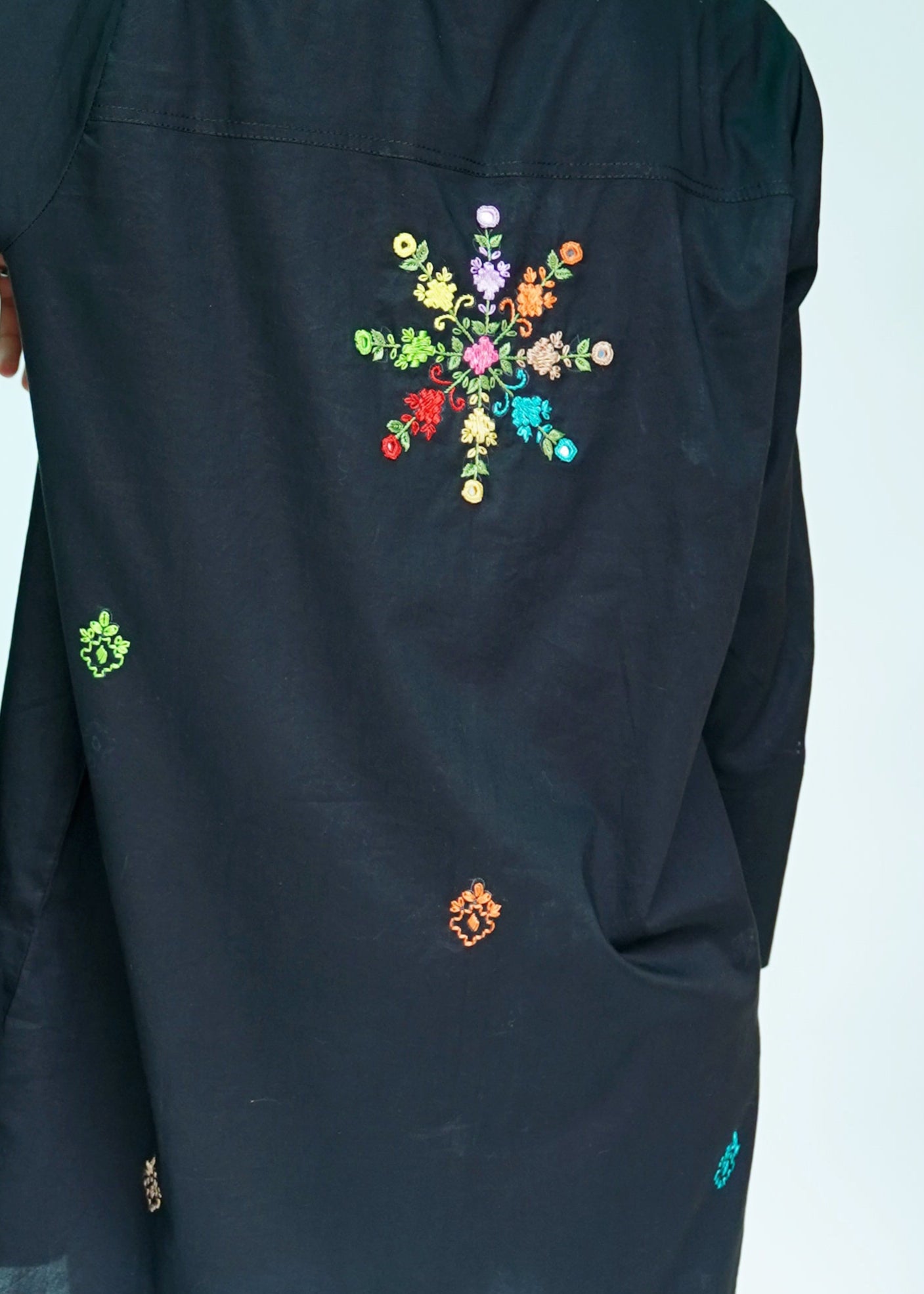Black Hand Embroidered Long Shirt