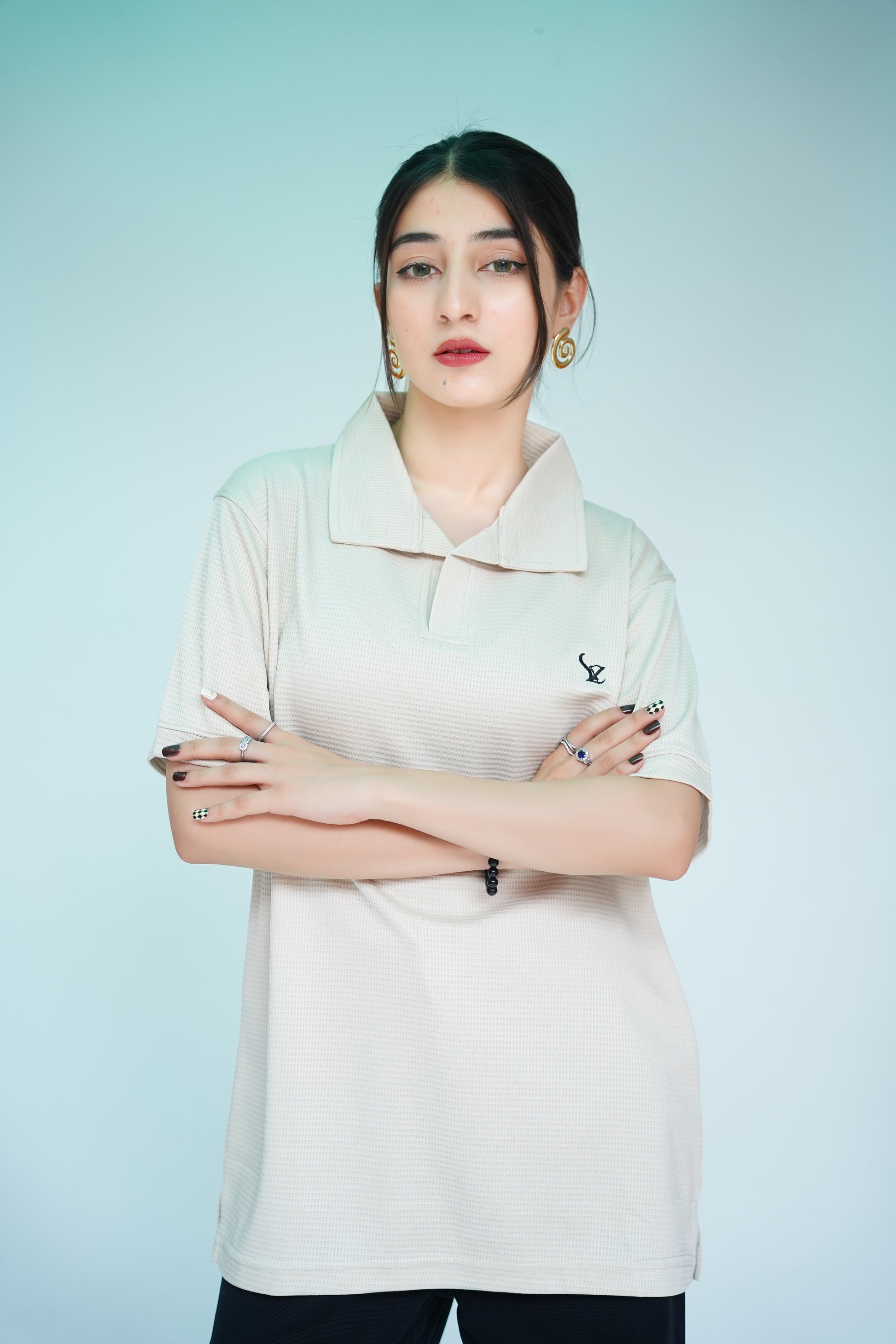 Unisex Beige Textured Polo Shirt