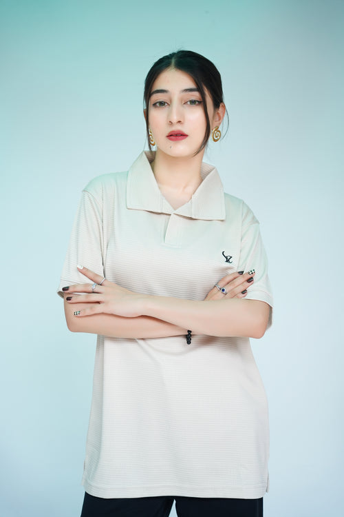 Unisex Beige Textured Polo Shirt