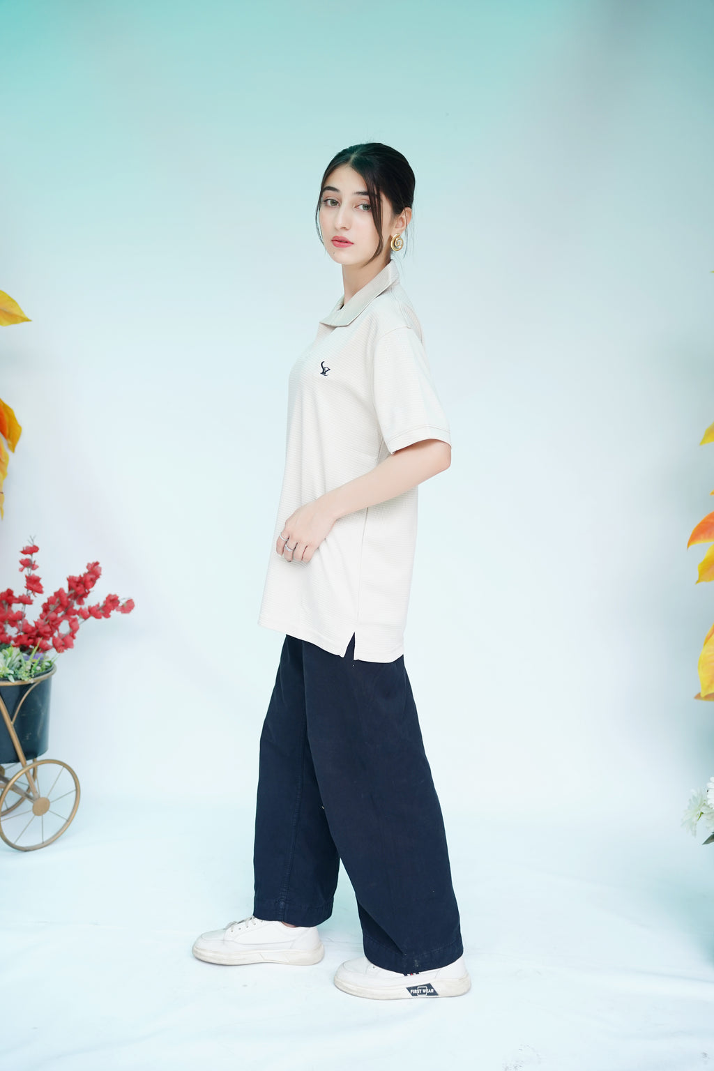 Unisex Beige Textured Polo Shirt