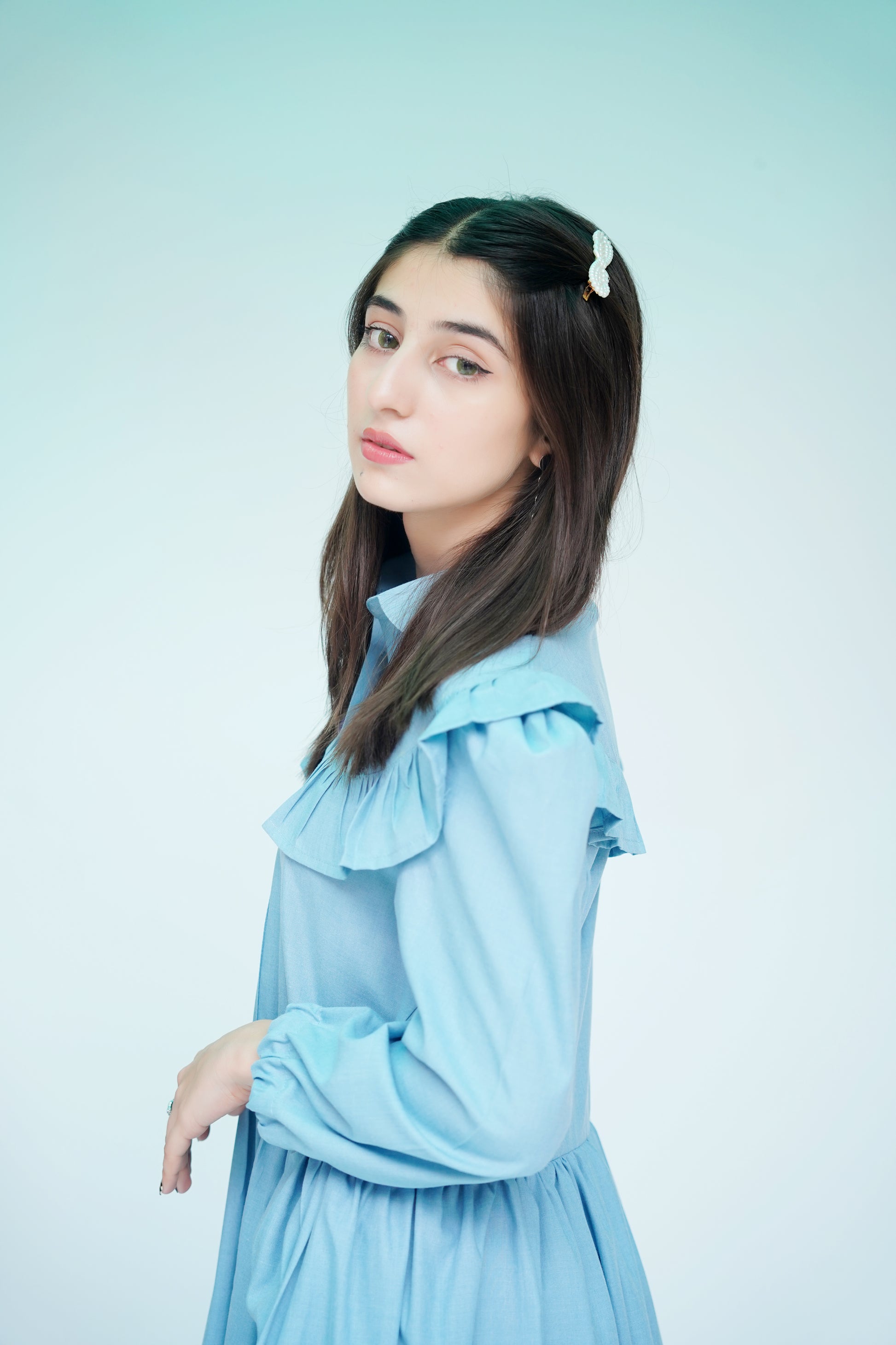 Sky Blue Butterfly Embroidered Frock