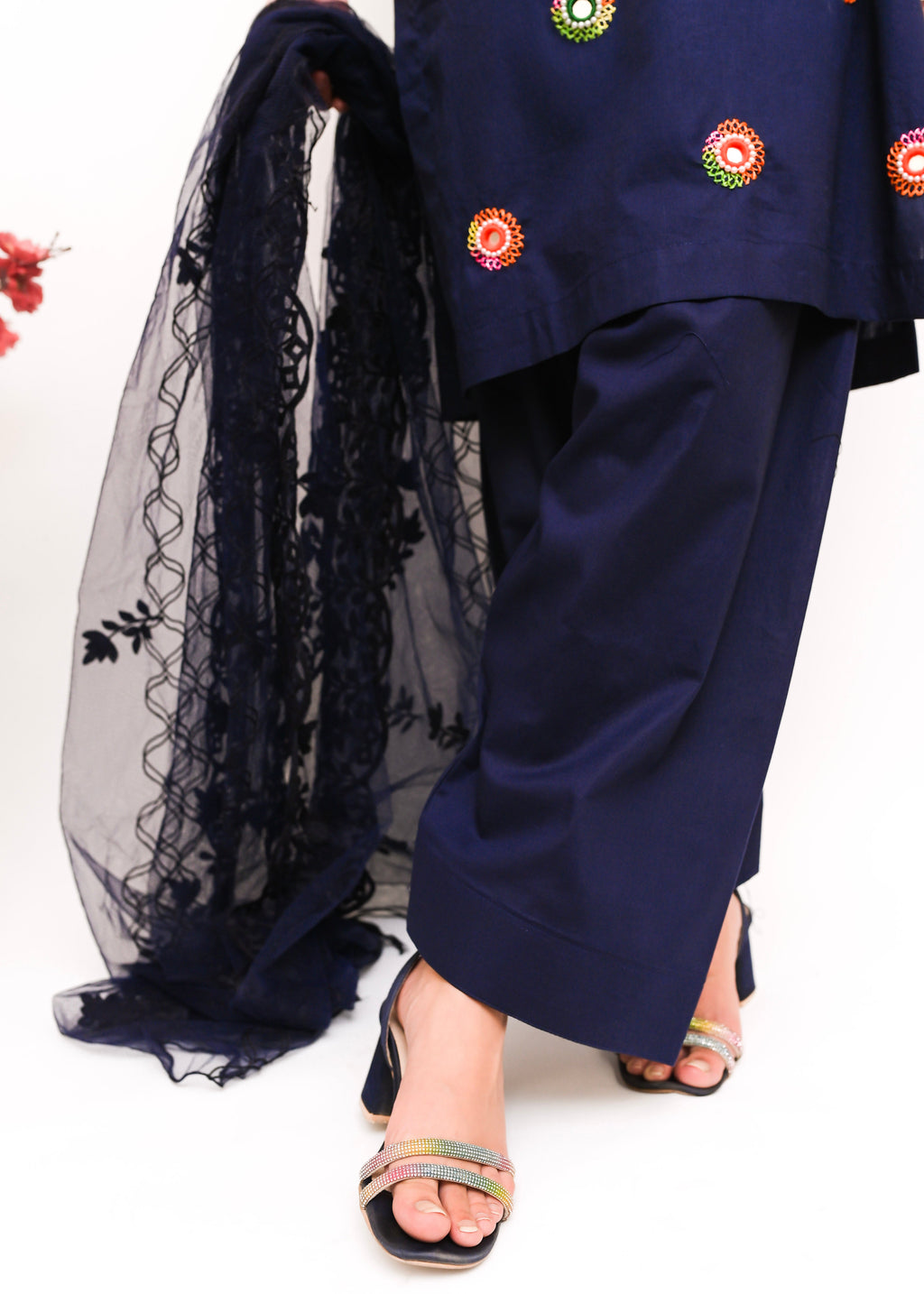 3PC-Midnight Bloom Hand Embroidered Suit