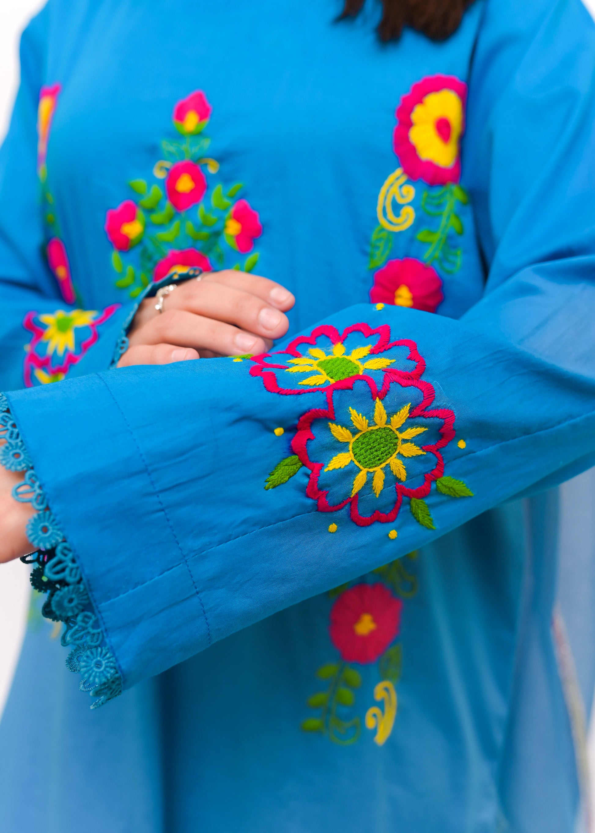 3PC-Sapphire Bloom Hand Embroidered Suit