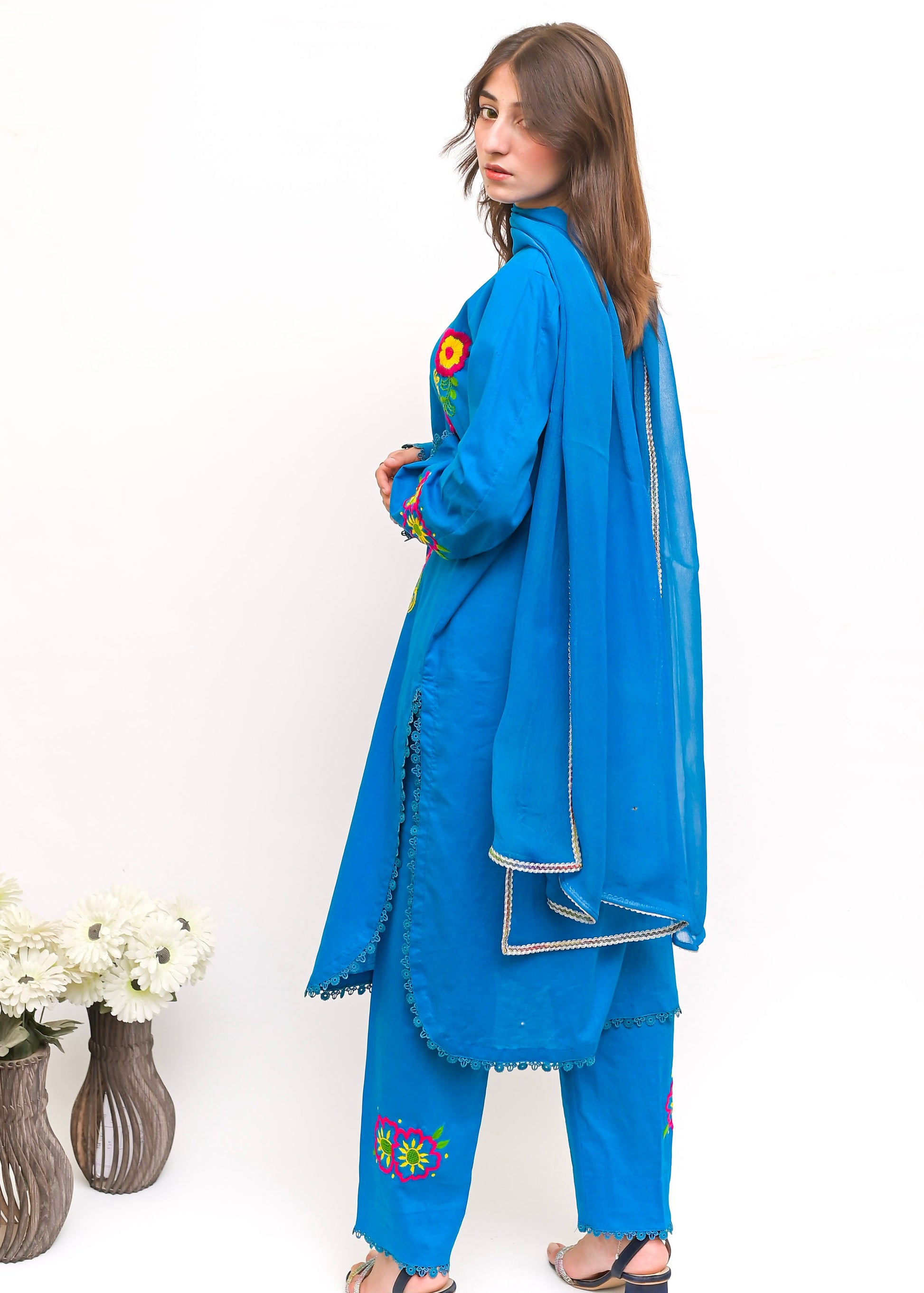 3PC-Sapphire Bloom Hand Embroidered Suit