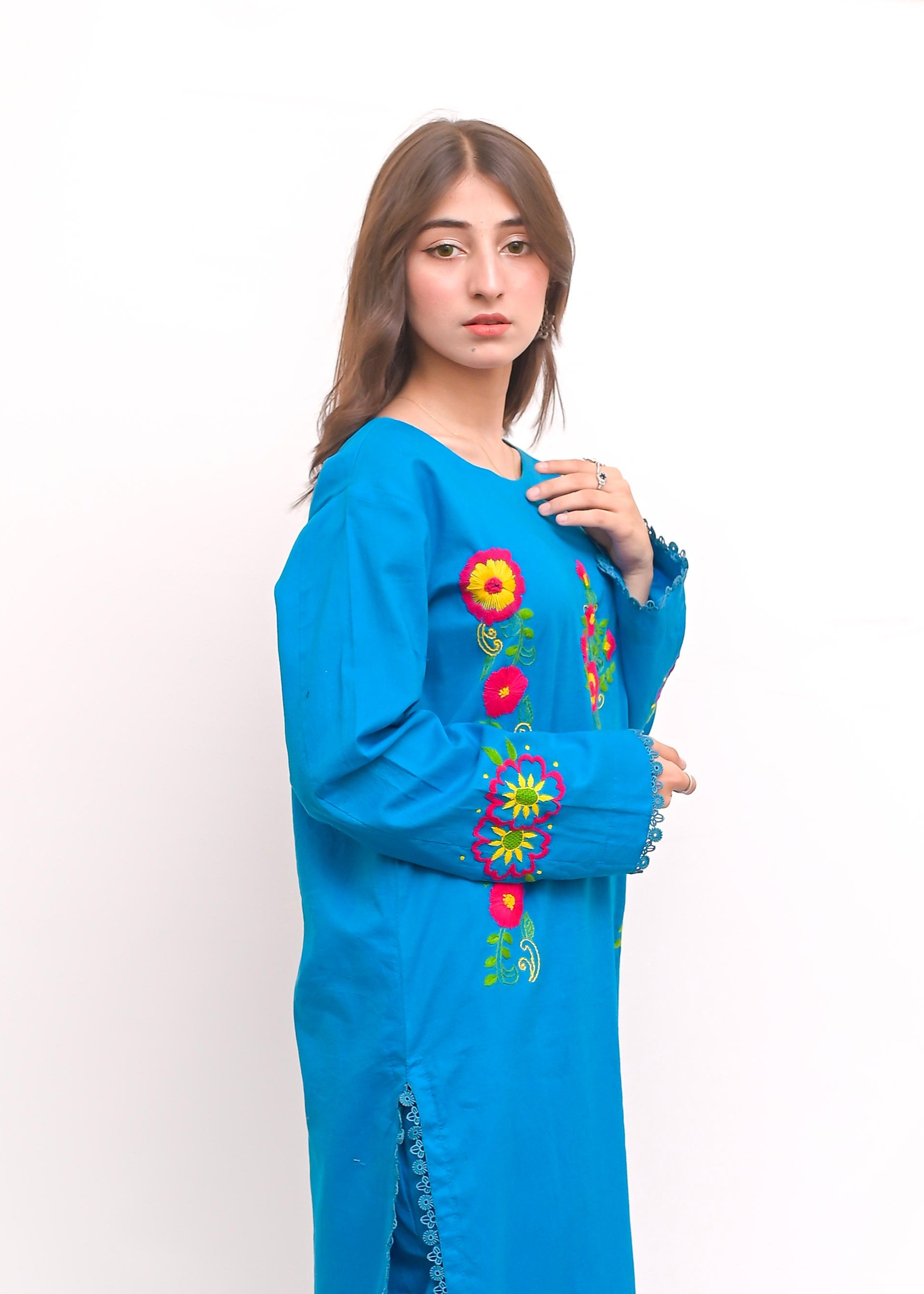 3PC-Sapphire Bloom Hand Embroidered Suit
