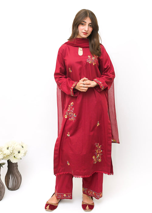 3PC-Crimson Grace Hand Embroidered Suit