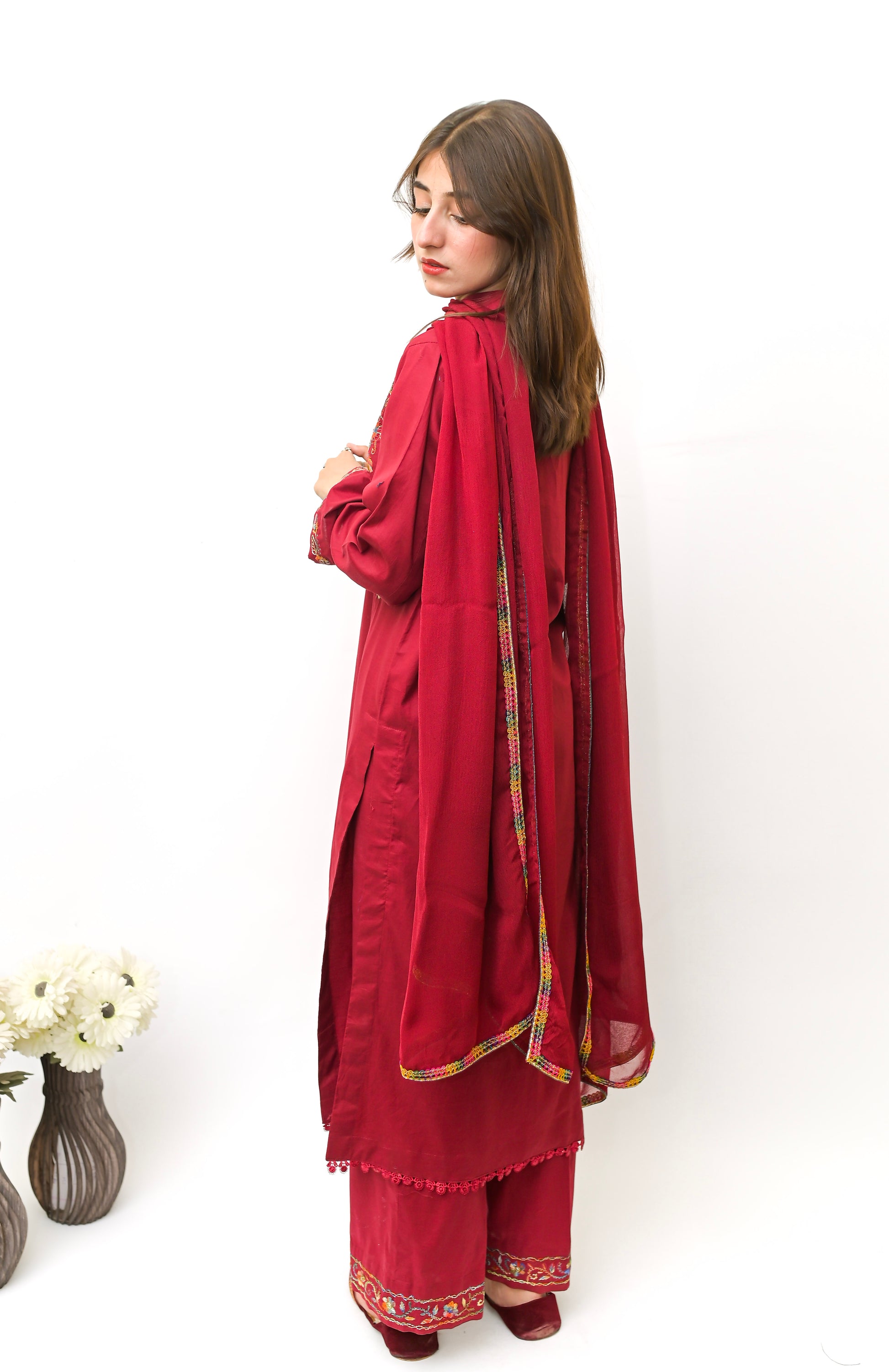 3PC-Crimson Grace Hand Embroidered Suit