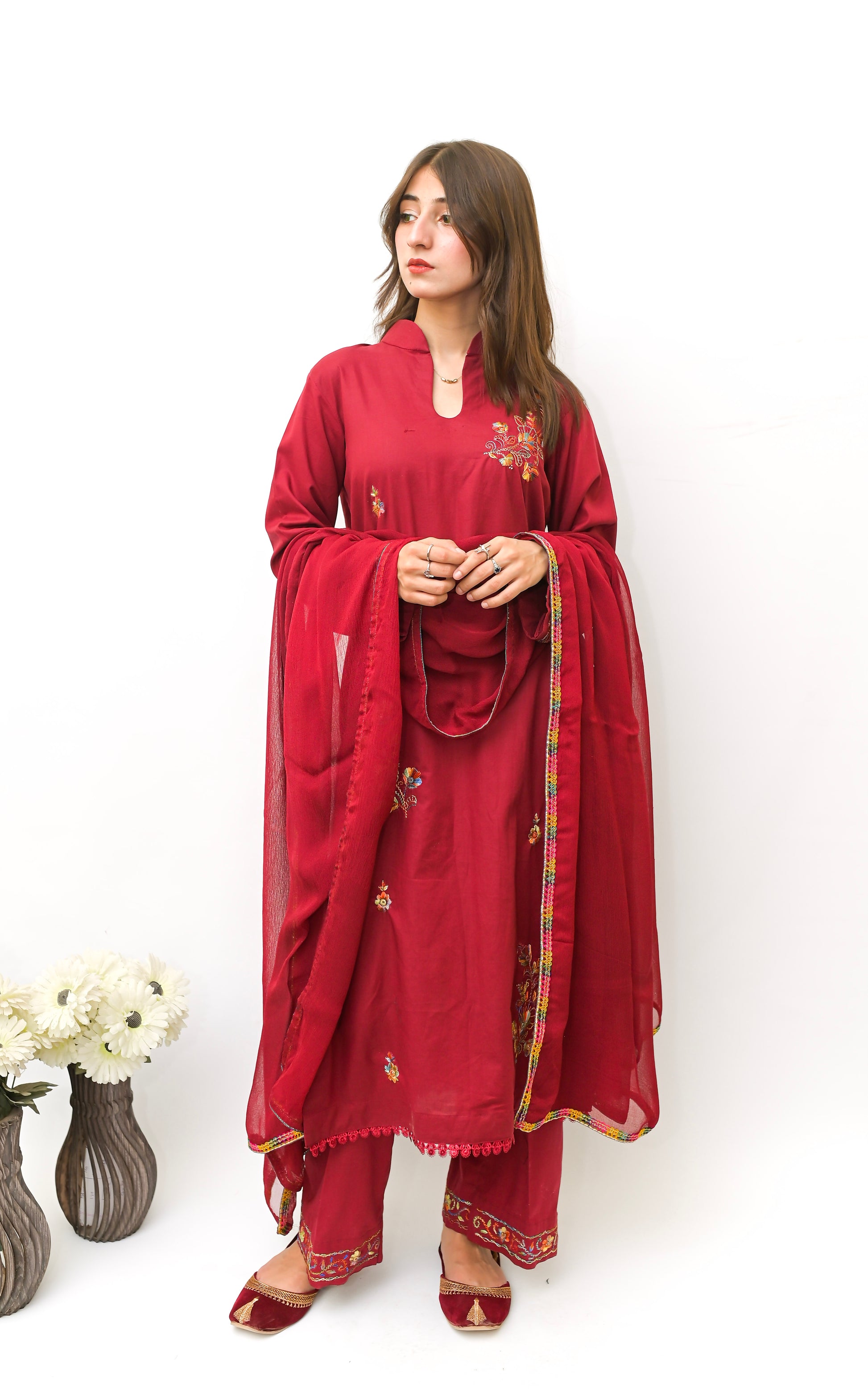 3PC-Crimson Grace Hand Embroidered Suit