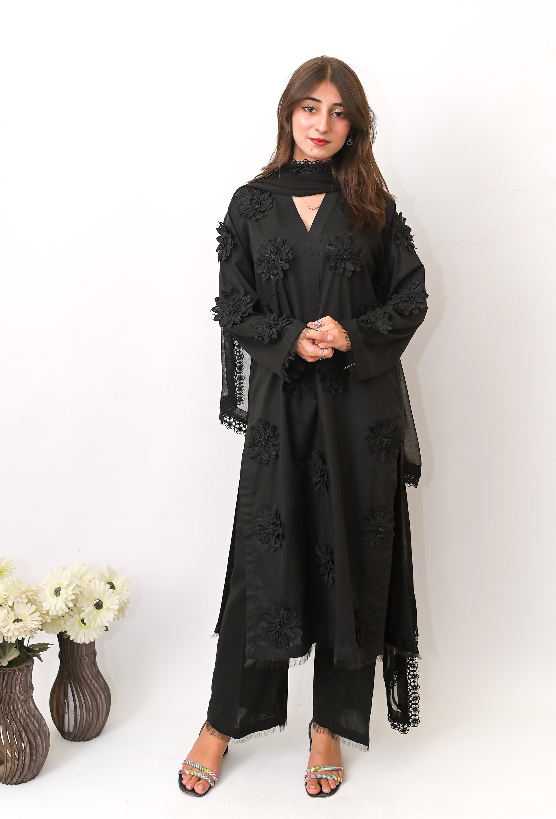 3PC-Elegant Black Floral Suit