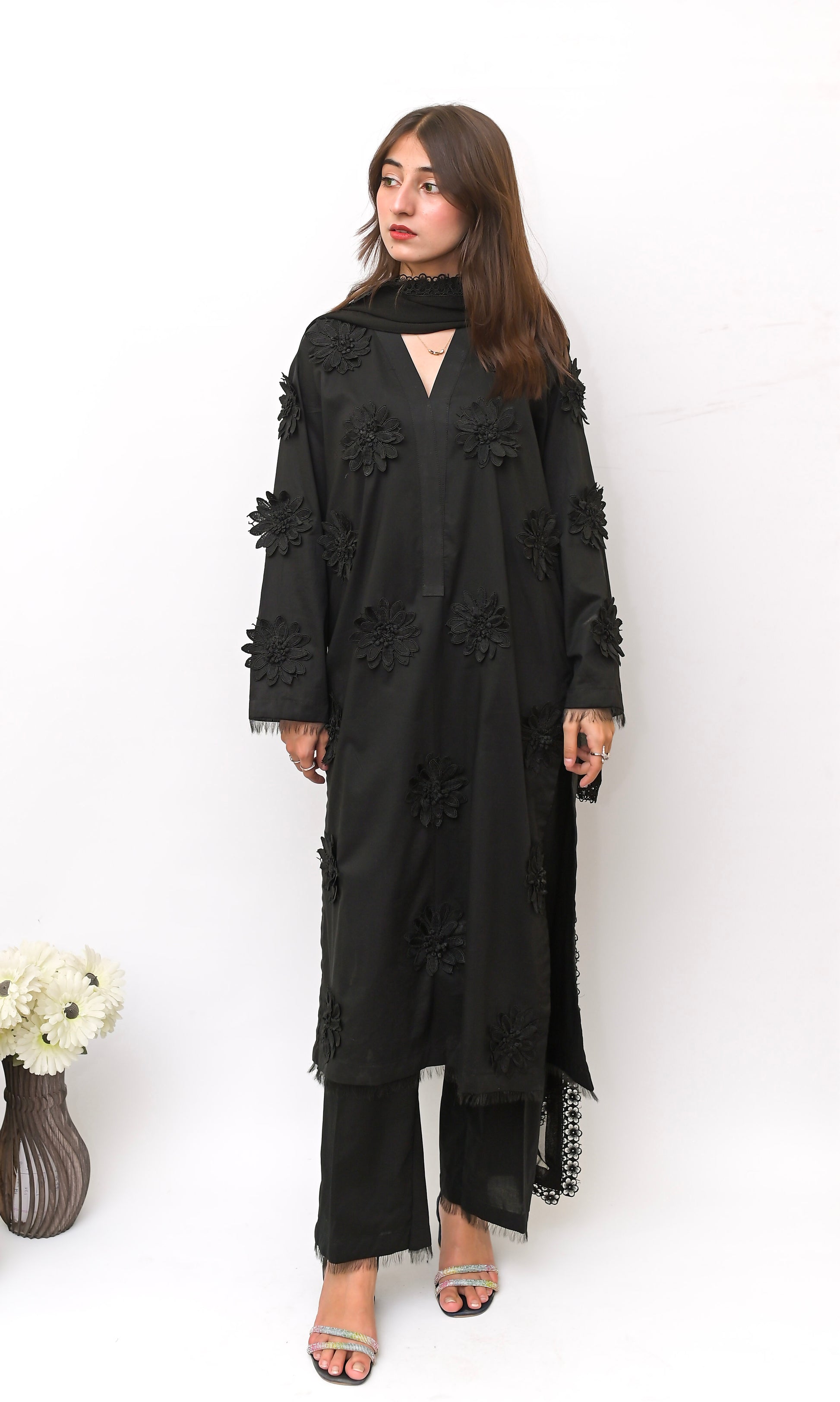3PC-Elegant Black Floral Suit