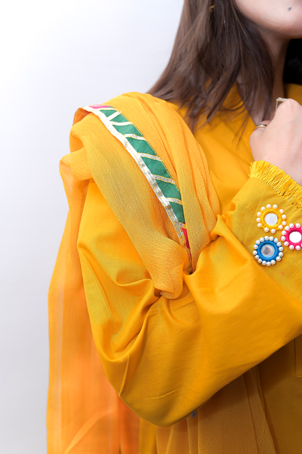 3PC-Mustard Yellow Suit with Mirror Button Detailing