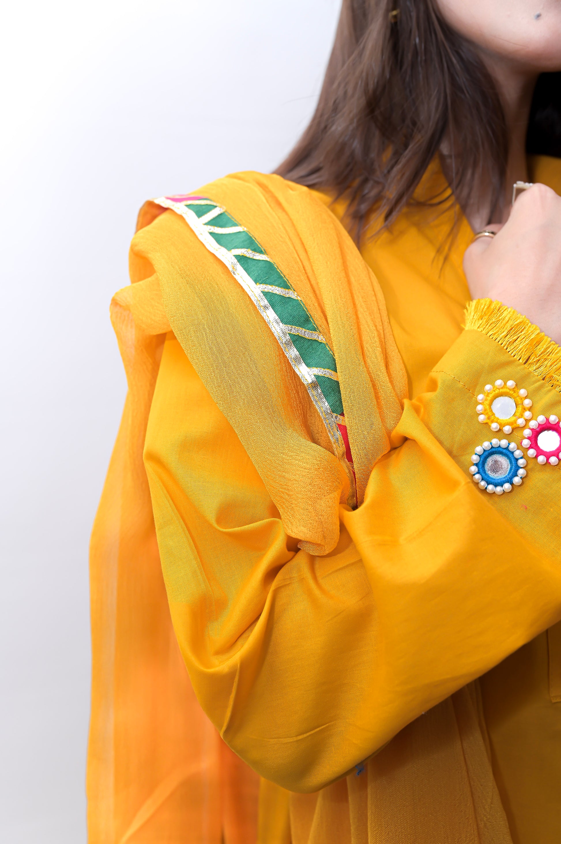 3PC-Mustard Yellow Suit with Mirror Button Detailing