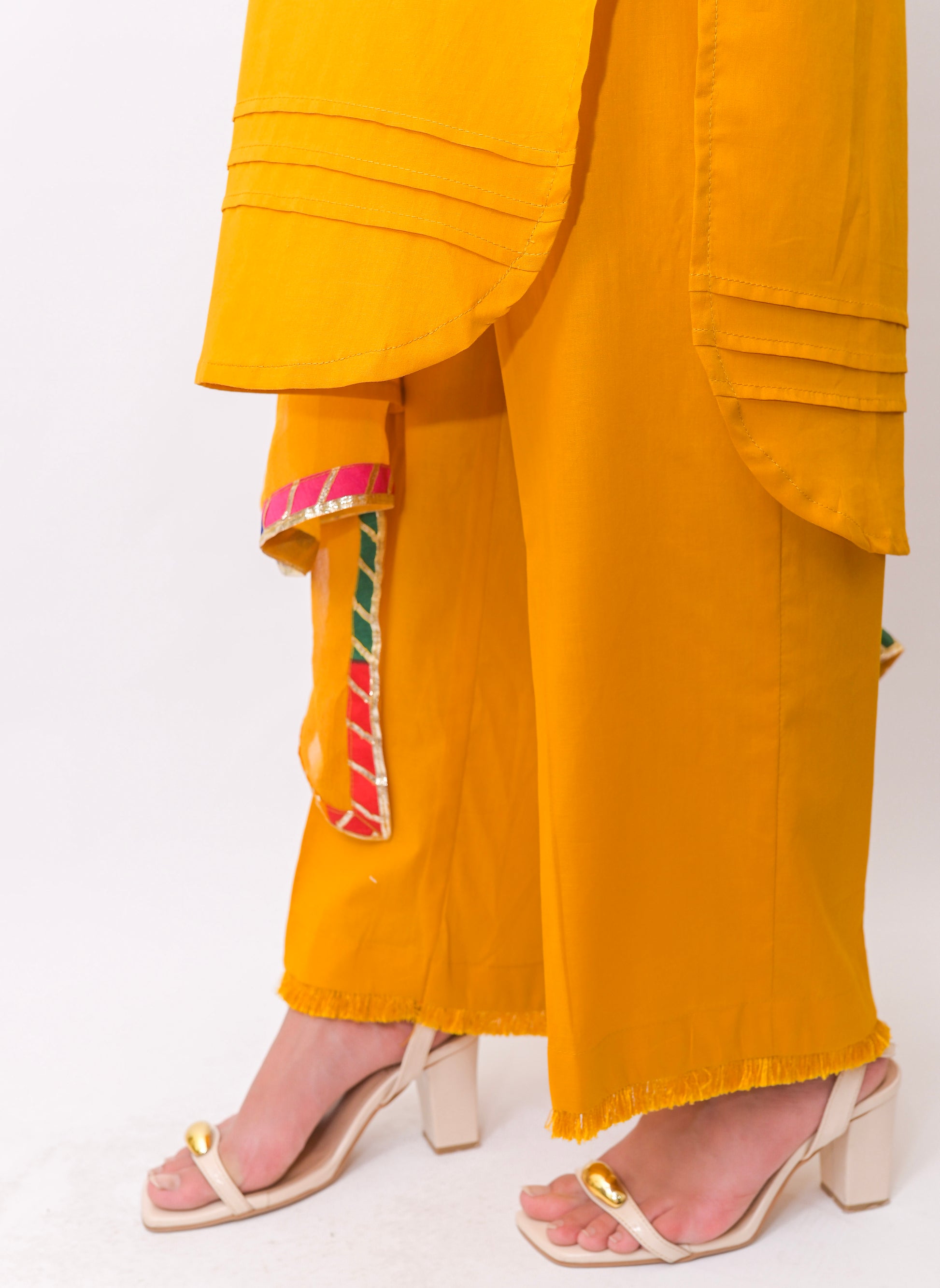 3PC-Mustard Yellow Suit with Mirror Button Detailing