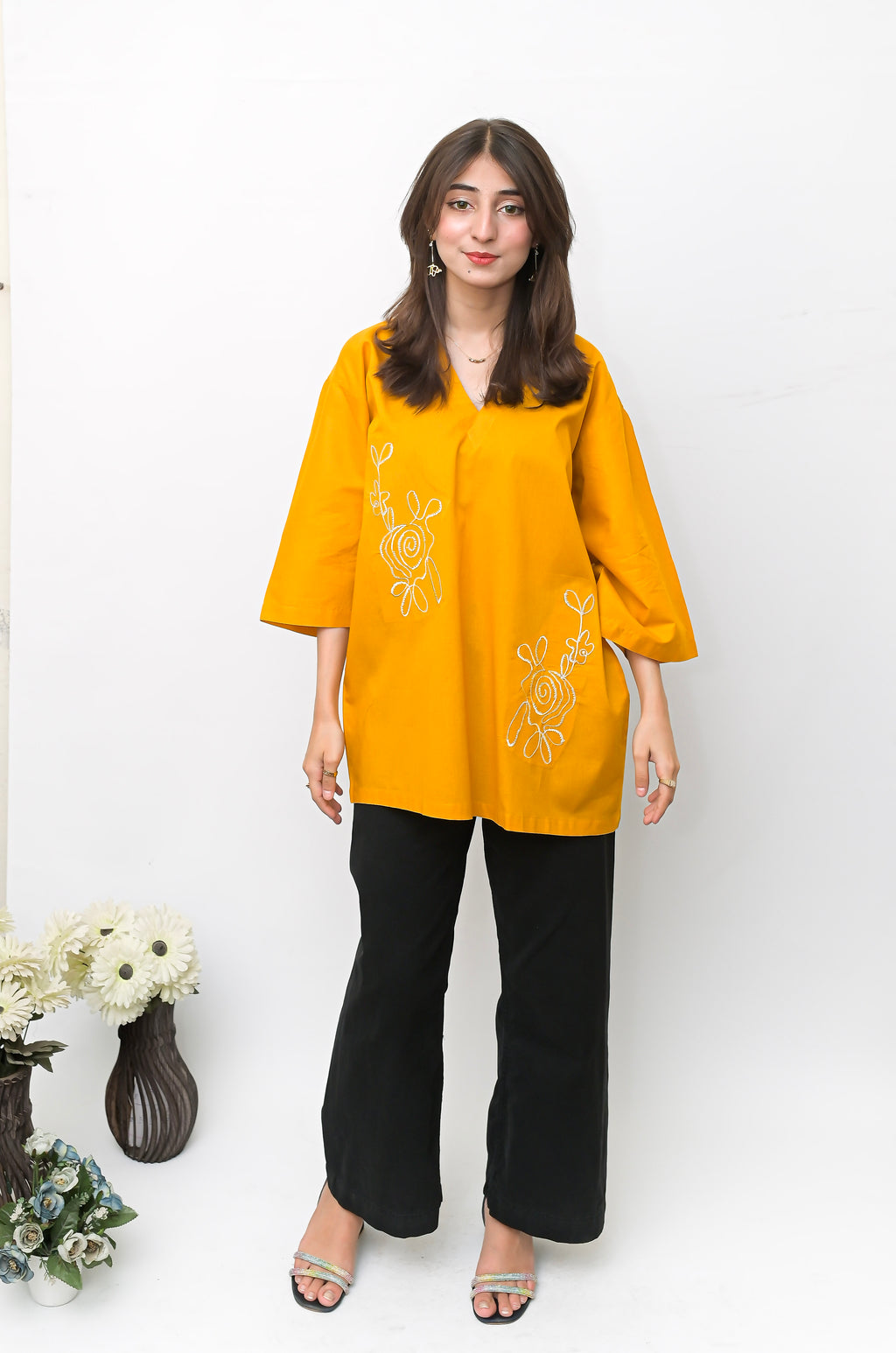 Mustard Yellow Embroidered Shirt