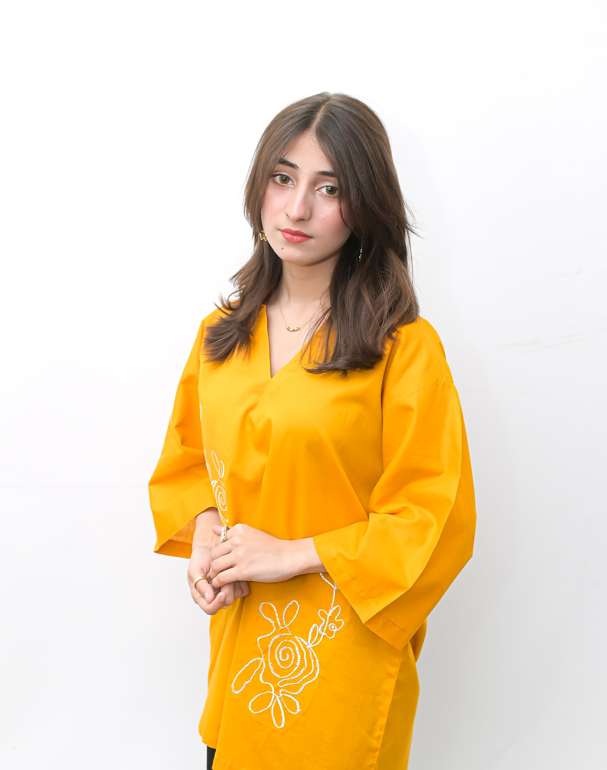 Mustard Yellow Embroidered Shirt