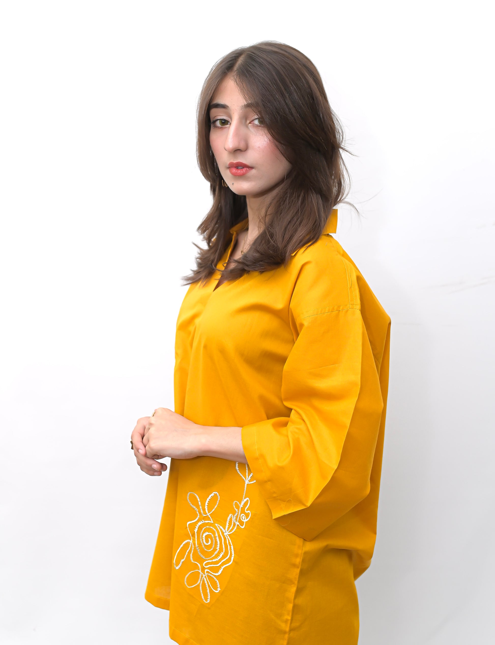 Mustard Yellow Embroidered Shirt