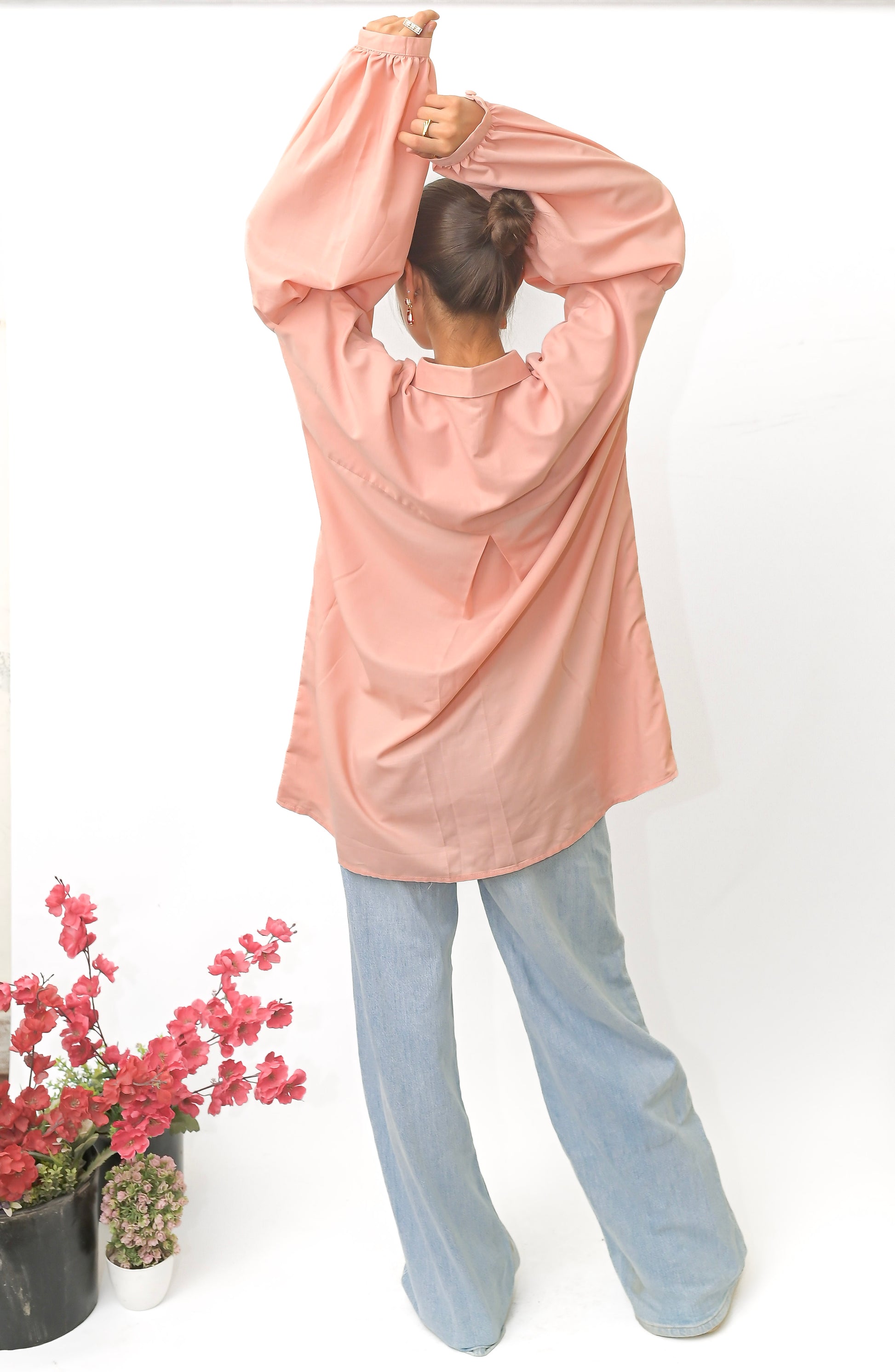 Blush Pink Hand Embroidered Shirt with Peter Pan Collar