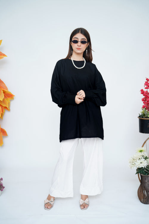2PC – Black Tunic & White Trousers Set
