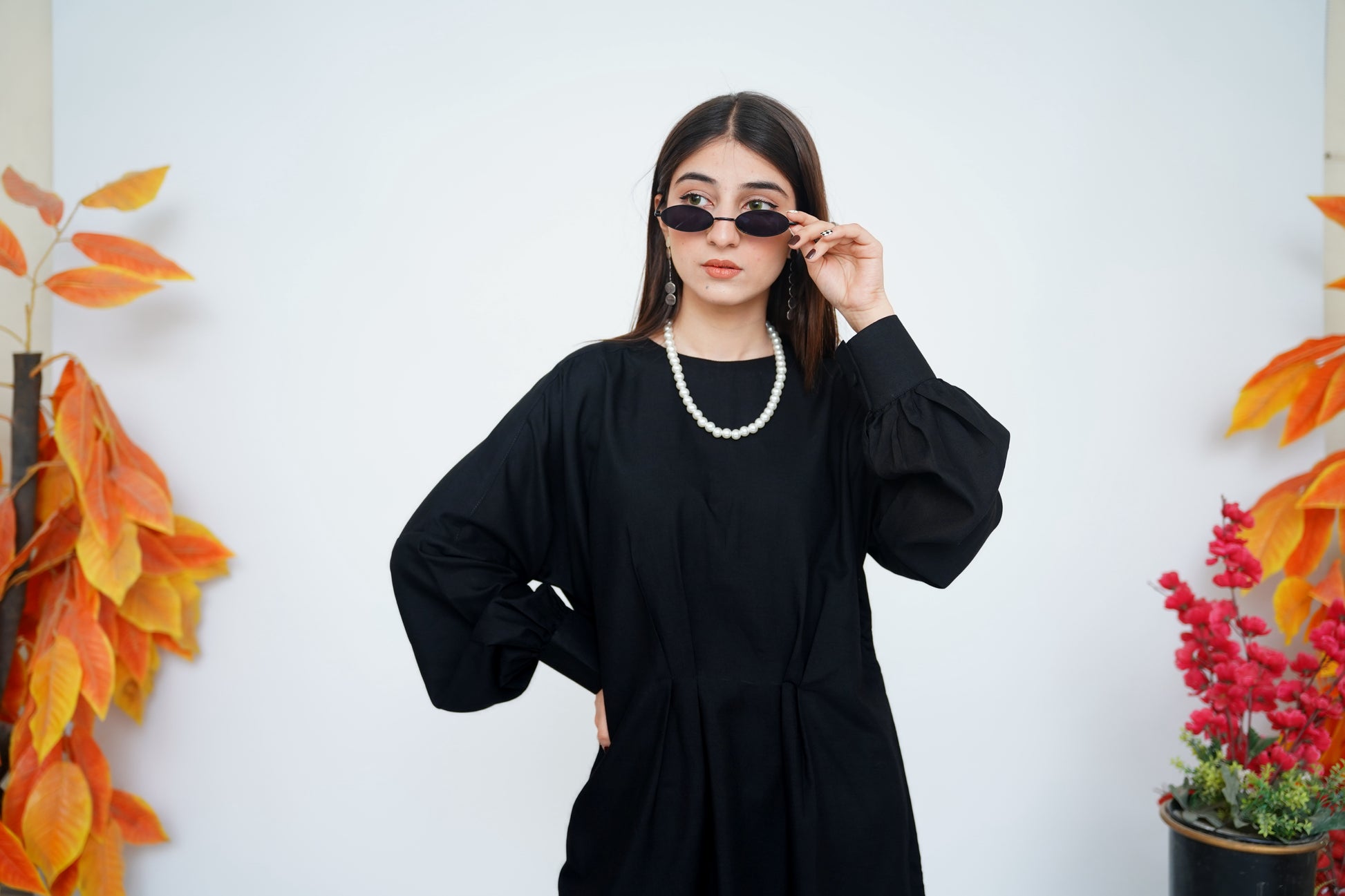 2PC – Black Tunic & White Trousers Set
