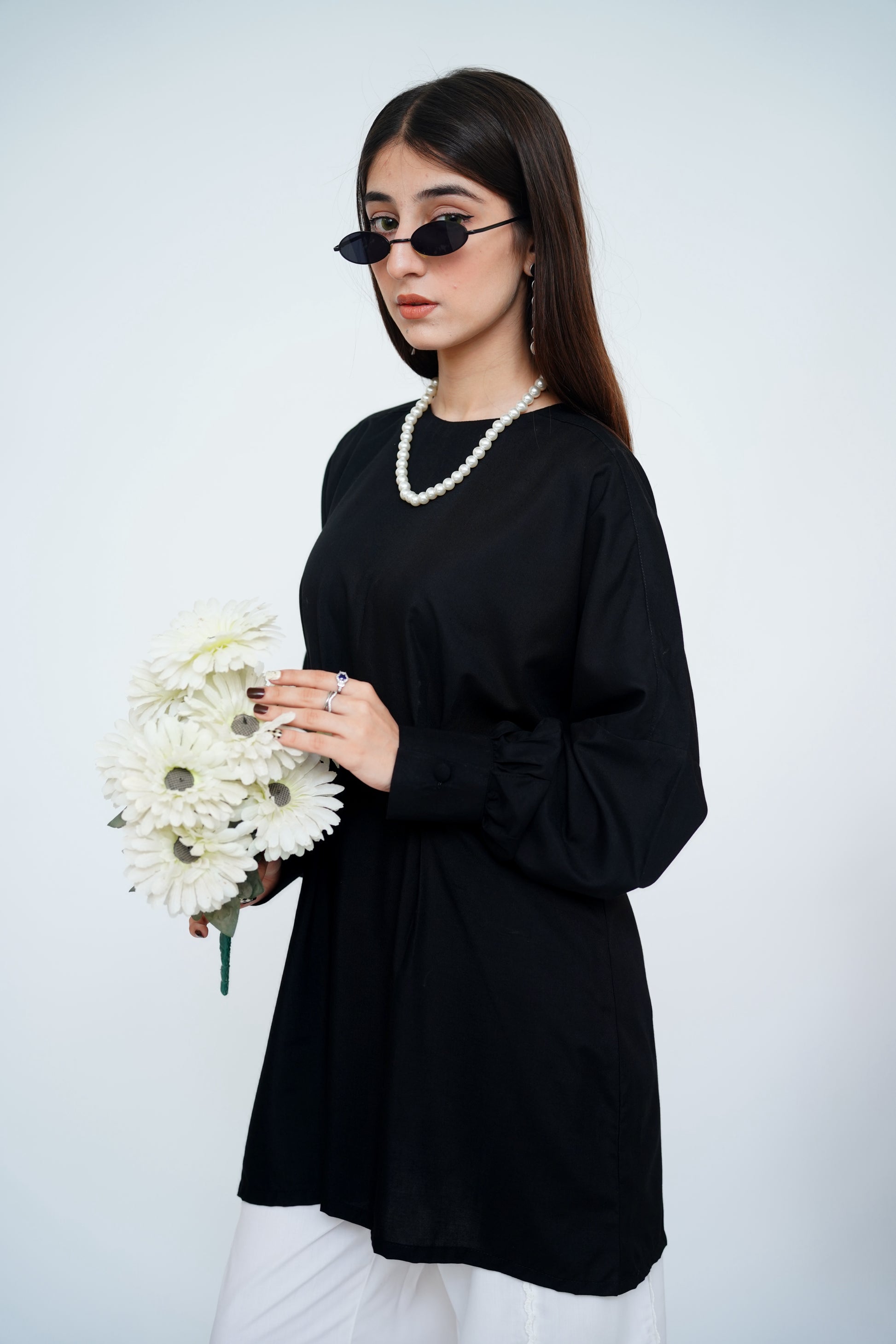 2PC – Black Tunic & White Trousers Set