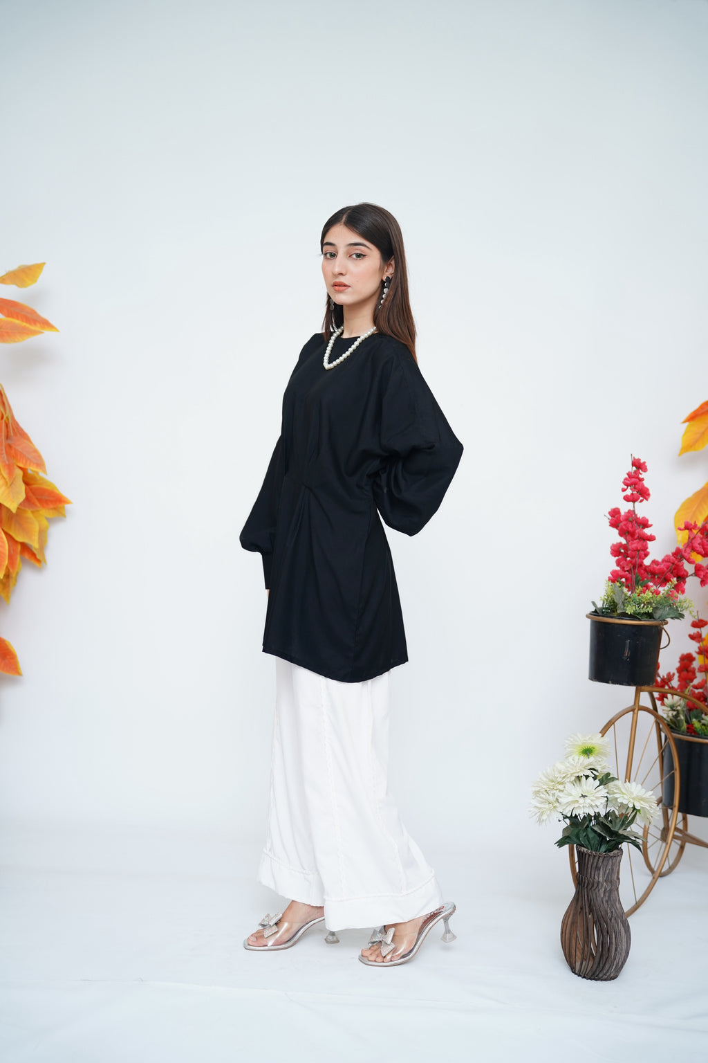 2PC – Black Tunic & White Trousers Set